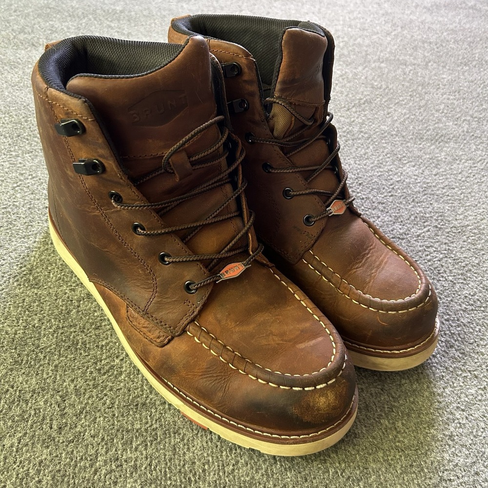 Brunt Boots Mens Size 14 Brown Leather Moc Toe Work Lace Up The Marin Soft Toe